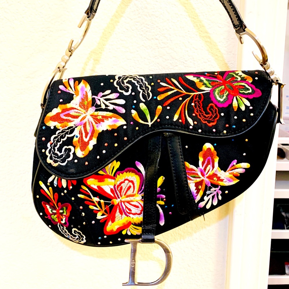 Christian Dior Embroidered Butterfly Saddle Bag